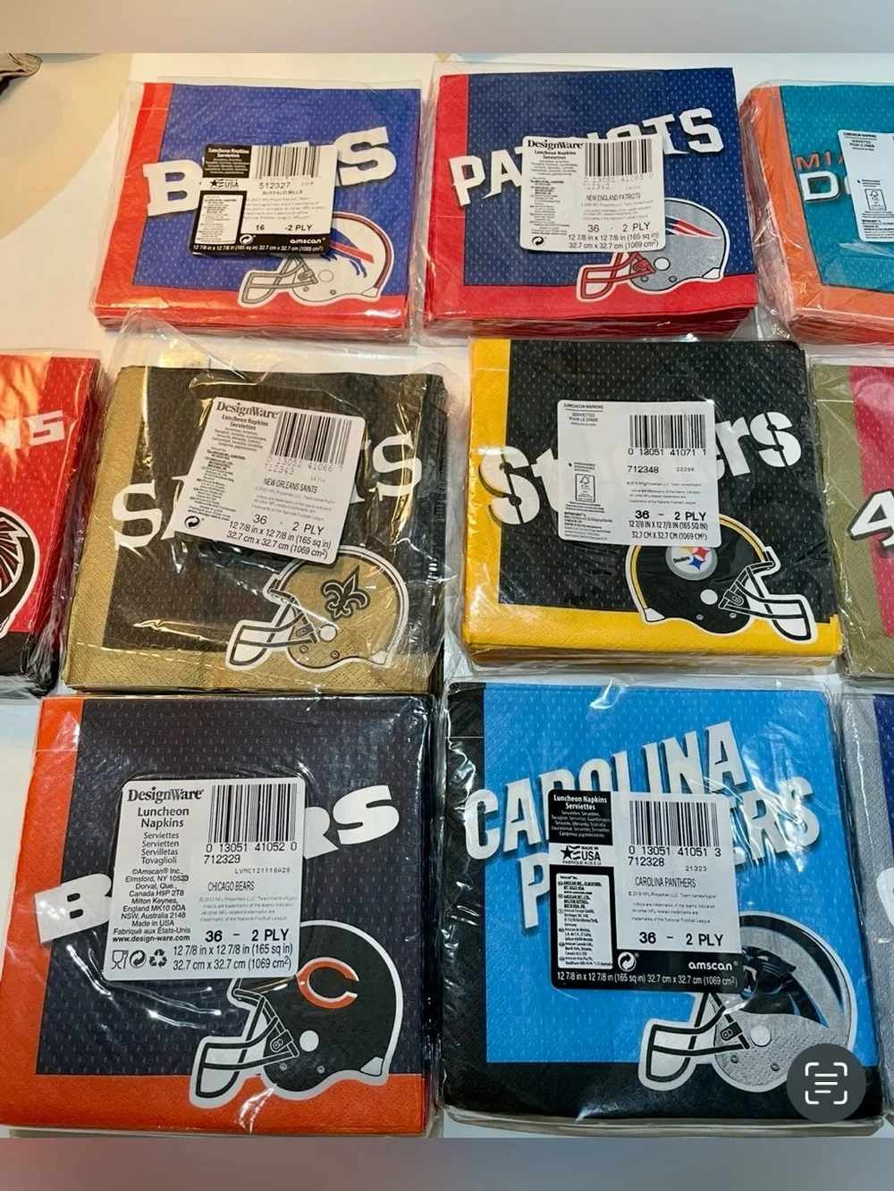 NFL Team Napkins Lot Bills Patriots Dolphins Cowboys Steelers 49ers Bears- DIY
